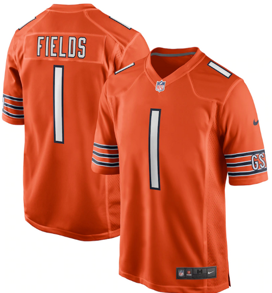 Chicago Bears Justin Fields Mens Orange Replica Game Jersey