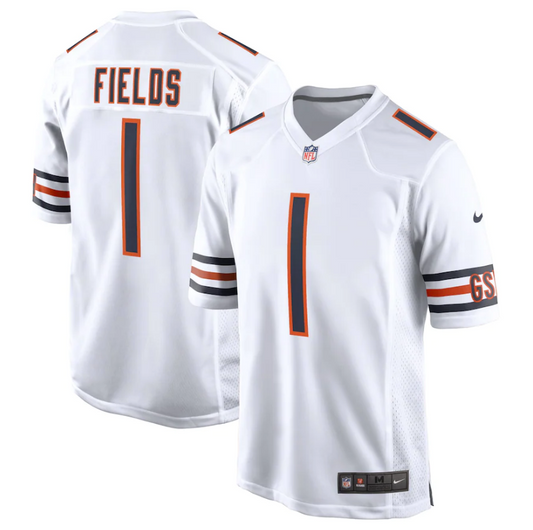 Chicago Bears Justin Fields Mens White Replica Game Jersey