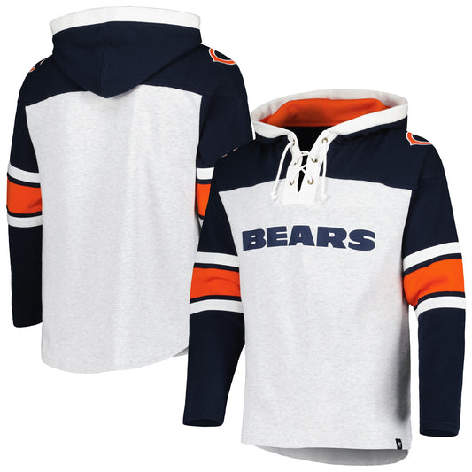 Chicago Bears '47 Gridiron Lace-Up Pullover Hoodie - Heather Gray