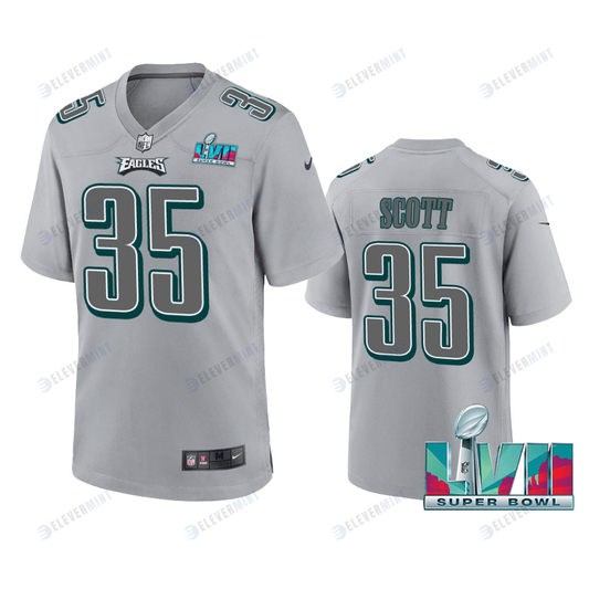 Boston Scott 35 Philadelphia Eagles Super Bowl LVII Patch Atmosphere Fashion Game Jersey - Gray